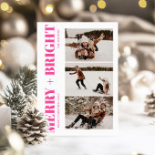 Merry & Bright Retro Hot Pink Kerstfoto Feestdagenkaart
