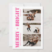 Merry & Bright Retro Hot Pink Kerstfoto Feestdagenkaart (Voorkant)