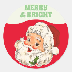 MERRY & BRIGHT  Retro Jolly Kerstmis Ronde Sticker