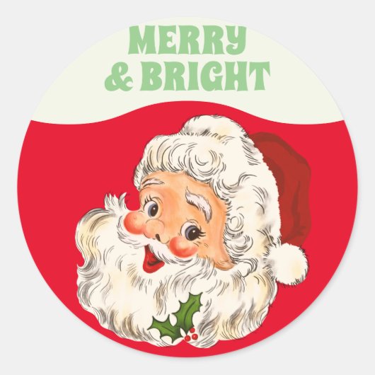 MERRY & BRIGHT  Retro Jolly Kerstmis Ronde Sticker (Voorkant)