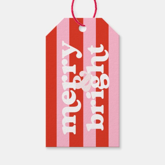 Merry & Bright Retro Kerstcadeau Label Cadeaulabel (Voorkant)