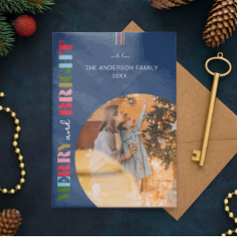 Merry & Bright Retro Kerstmis Foto's Blauw Feestdagenkaart