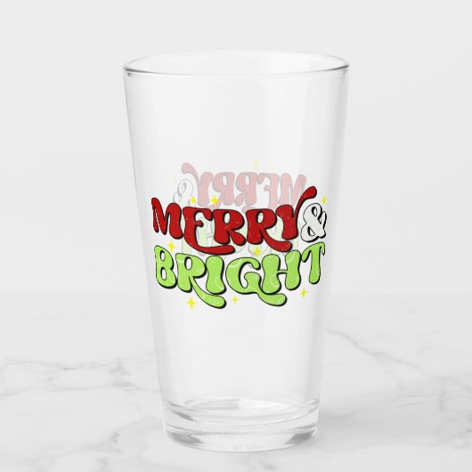 Merry & Bright - Retro Kerstmis Prettige feestdage Glas (Achterkant)