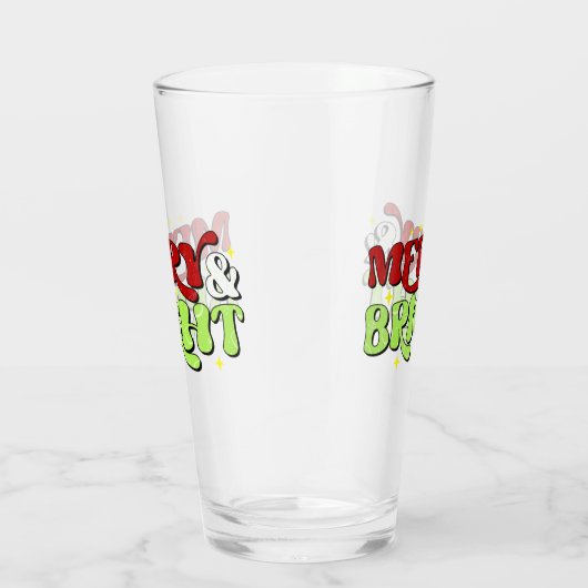 Merry & Bright - Retro Kerstmis Prettige feestdage Glas (Rechts)