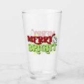Merry & Bright - Retro Kerstmis Prettige feestdage Glas (Voorkant)