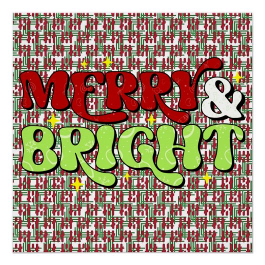 Merry & Bright - Retro Kerstmis Prettige feestdage Perfect Poster (Voorkant)