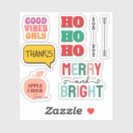 Merry & Bright—Retro Kerststickerset Sticker
