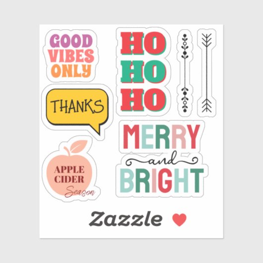 Merry & Bright—Retro Kerststickerset Sticker (Vel)