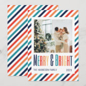 Merry & Bright Retro Kleurrijke Strepen Foto (Voorkant / Achterkant)