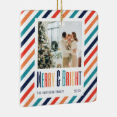 Merry & Bright Retro Kleurrijke Strepen Foto Keramisch Ornament (Rechts)