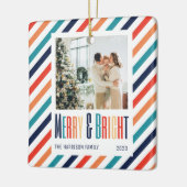 Merry & Bright Retro Kleurrijke Strepen Foto Keramisch Ornament (Links)