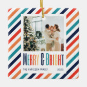 Merry & Bright Retro Kleurrijke Strepen Foto Keramisch Ornament (Voorkant)