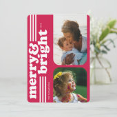 Merry & Bright Retro Magenta Holiday-fotokaart Feestdagenkaart (Staand voorkant)