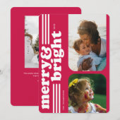 Merry & Bright Retro Magenta Holiday-fotokaart Feestdagenkaart (Voorkant / Achterkant)