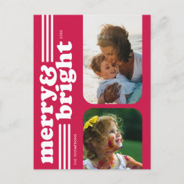 Merry & Bright Retro Magenta Photo Briefkaart