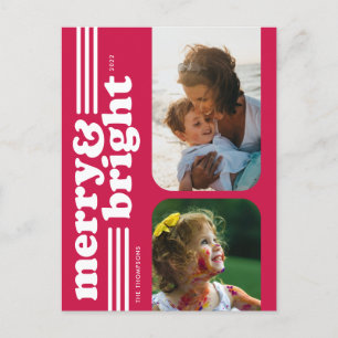 Merry & Bright Retro Magenta Photo Briefkaart