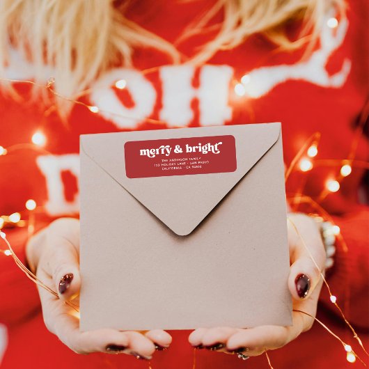 Merry Bright Retro Red Christmas Retour Adres Etiket
