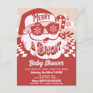 Merry Bright Retro Santa kerstBaby shower Red Briefkaart