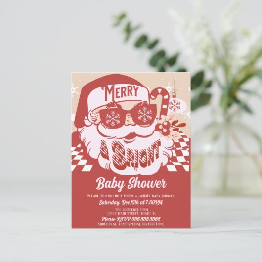 Merry Bright Retro Santa kerstBaby shower Red Briefkaart (Staand voorkant)