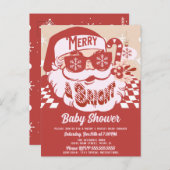Merry Bright Retro Santa kerstBaby shower Red Briefkaart (Voorkant / Achterkant)