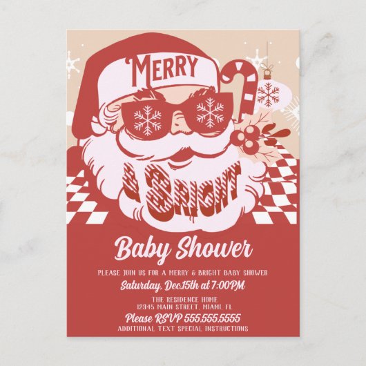 Merry Bright Retro Santa kerstBaby shower Red Briefkaart (Voorkant)
