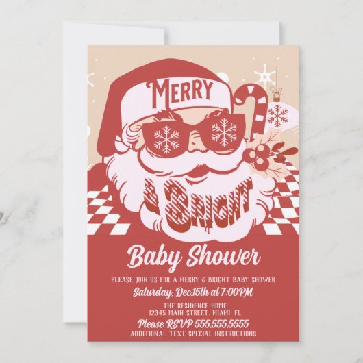 Merry Bright Retro Santa kerstBaby shower Red Kaart (Voorkant)