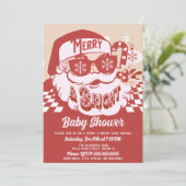 Merry Bright Retro Santa kerstBaby shower Red Kaart (Staand voorkant)