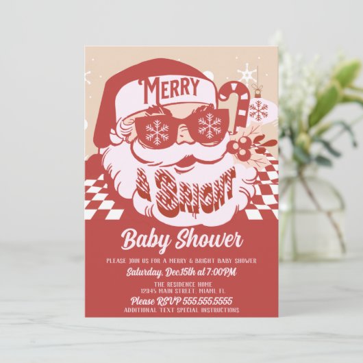 Merry Bright Retro Santa kerstBaby shower Red Kaart (Staand voorkant)