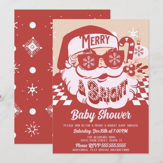 Merry Bright Retro Santa kerstBaby shower Red Kaart (Voorkant / Achterkant)