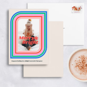 Merry & Bright Retro Stripe Holiday-fotokaart Kaart