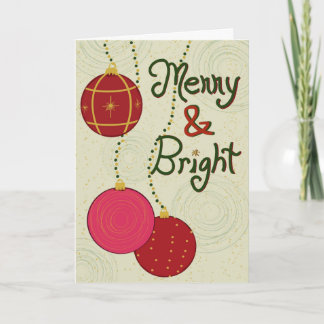Merry & Bright Rode Retro Kerstballen Feestdagen Kaart