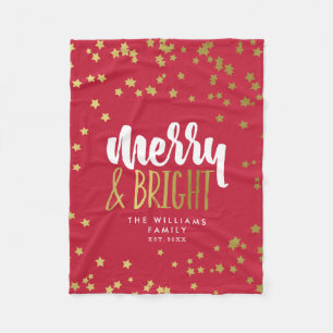 Merry & Bright   Rood   Faux Gold Stars Familienaa Fleece Deken