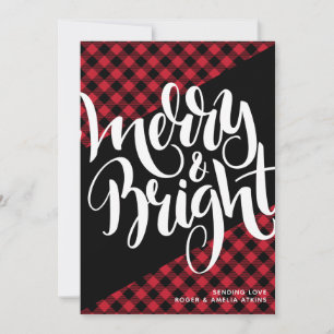 Merry Bright Rood Zwart Buffalo Plaid Geen Foto  Feestdagenkaart