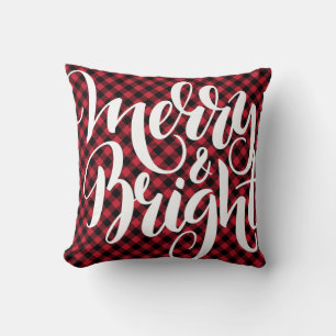 Merry Bright  Rood Zwart Buffalo Plaid Tartan Kers Kussen