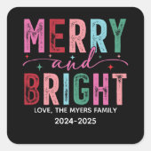 Merry & Bright Roze en Rode Kerstvierkant Vierkante Sticker (Voorkant)