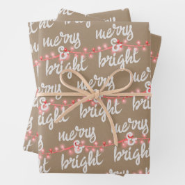 Merry & Bright Roze kerstboom Lights Kraft Inpakpapier Vel