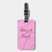 Merry & Bright roze krullende doodle design girly  Bagagelabel (Voorkant verticaal)