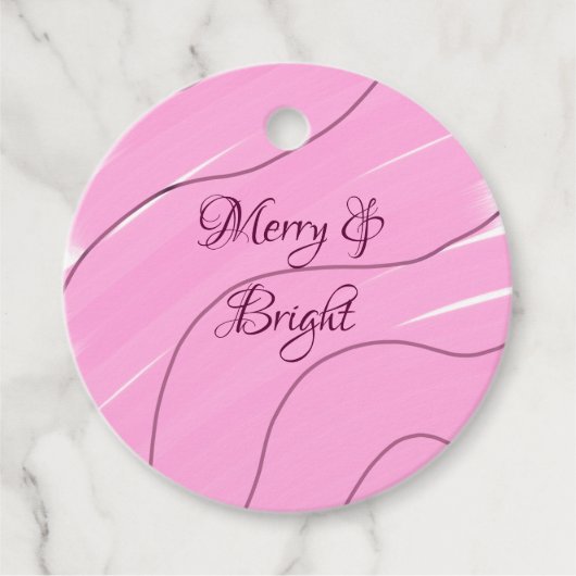 Merry & Bright roze krullende doodle design girly  Bedankjes Labels (Voorkant)