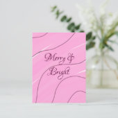 Merry & Bright roze krullende doodle design girly  Briefkaart (Staand voorkant)