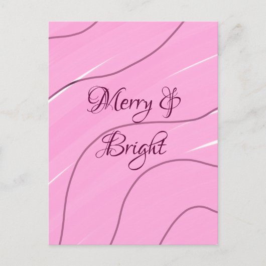 Merry & Bright roze krullende doodle design girly  Briefkaart (Voorkant)