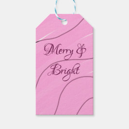 Merry & Bright roze krullende doodle design girly  Cadeaulabel