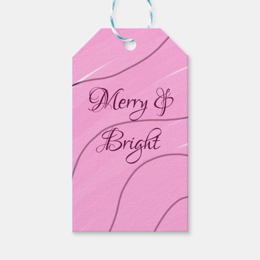 Merry & Bright roze krullende doodle design girly  Cadeaulabel (Voorkant)