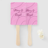 Merry & Bright roze krullende doodle design girly  Handwaaier (Voorkant en achterkant)