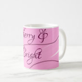 Merry & Bright roze krullende doodle design girly  Koffiemok (Voorkant rechts)