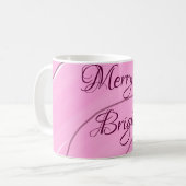 Merry & Bright roze krullende doodle design girly  Koffiemok (Voorkant links)