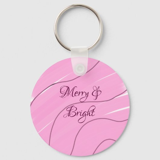 Merry & Bright roze krullende doodle design girly  Sleutelhanger (Voorkant)