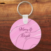 Merry & Bright roze krullende doodle design girly  Sleutelhanger (Voorkant)