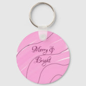 Merry & Bright roze krullende doodle design girly  Sleutelhanger (Achterkant)