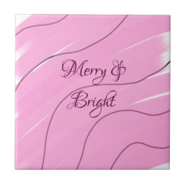 Merry & Bright roze krullende doodle design girly  Tegeltje