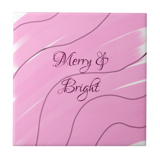 Merry & Bright roze krullende doodle design girly  Tegeltje (Voorkant)